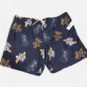 PABST Blue Ribbon PBR Navy Blue Swim Trunks Size Mens XL